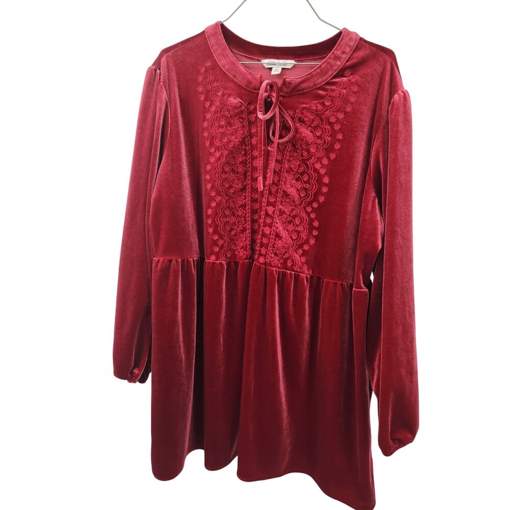 Pioneer Woman Red Velvet Long Sleeve Top - Women's XXL